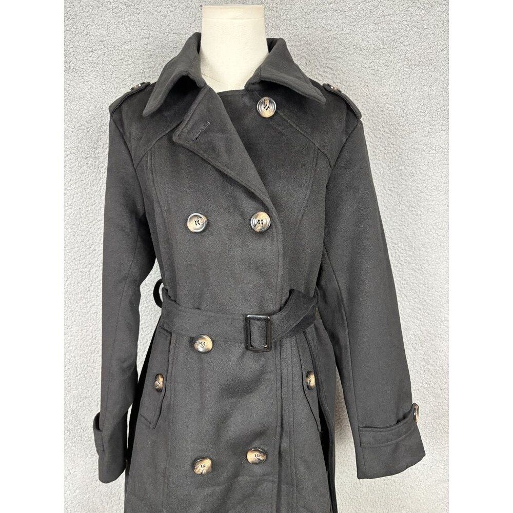 Wantdo Women's Double Breasted Belted Trench Coat Medium Black NWT's - Picture 2 of 8